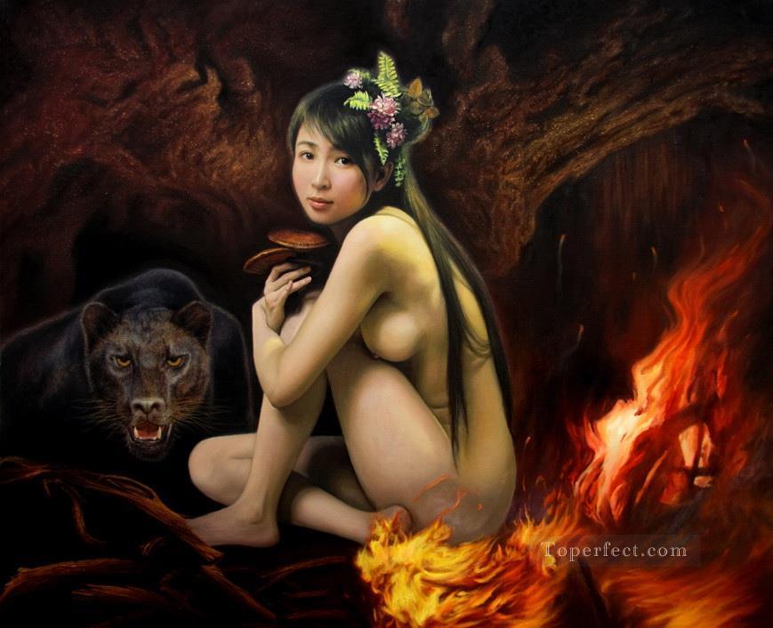 Fire and Bare Chinese Girl Nude Oil Paintings